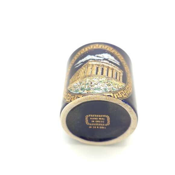 Vintage Black Shot Glass 24K Gold Parthenon Acropolis Made in Greece - Picture 7 of 8